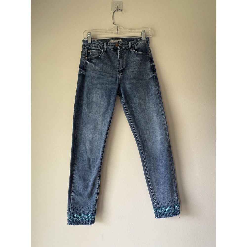 Tractr Southwestern Embroidered Cuff High Waisted Jeans 4/27